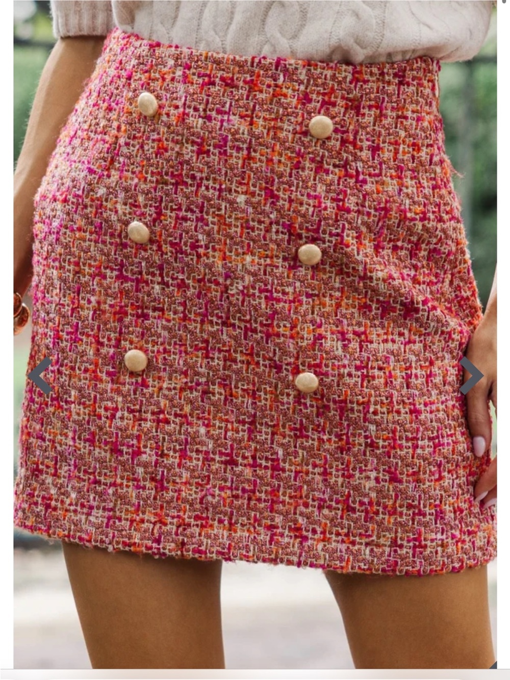 Fate Tweed Mini Skirt in Pink and Orange
